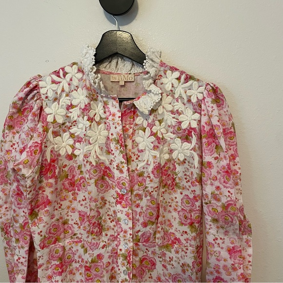 By TiMo Pink Floral Long Sleeve Embroiderer Dress XS - Picture 2 of 7
